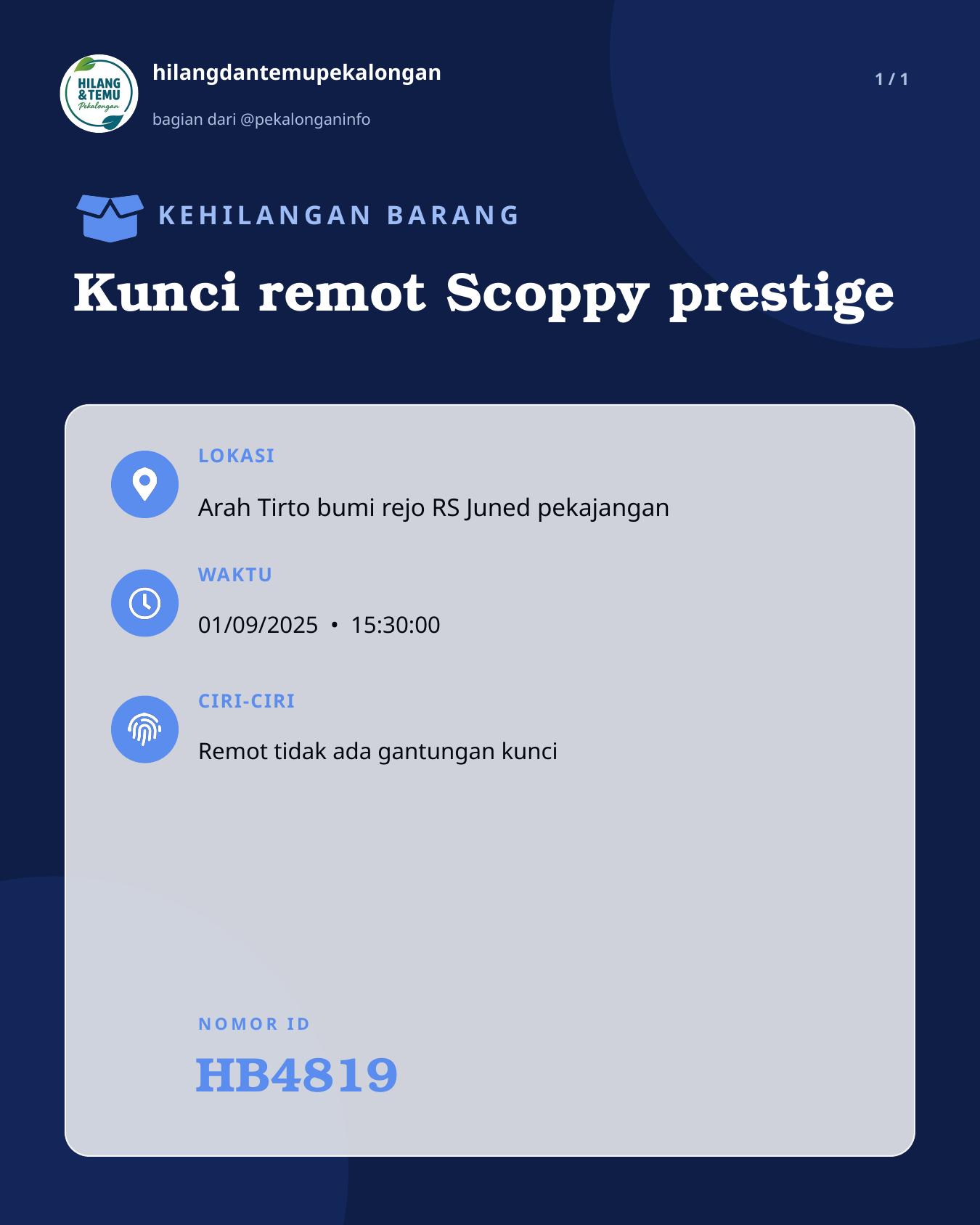 Slide laporan Kunci remot Scoppy prestige (HB4819)