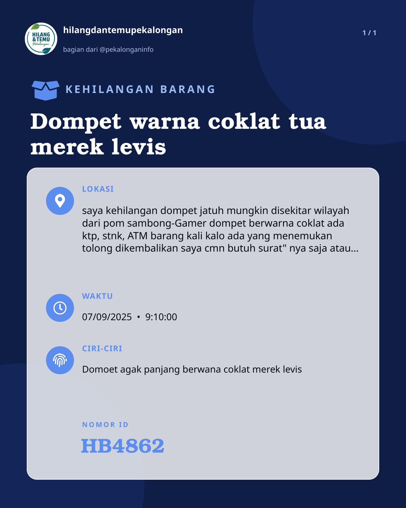Slide laporan Dompet warna coklat tua merek levis (HB4862)