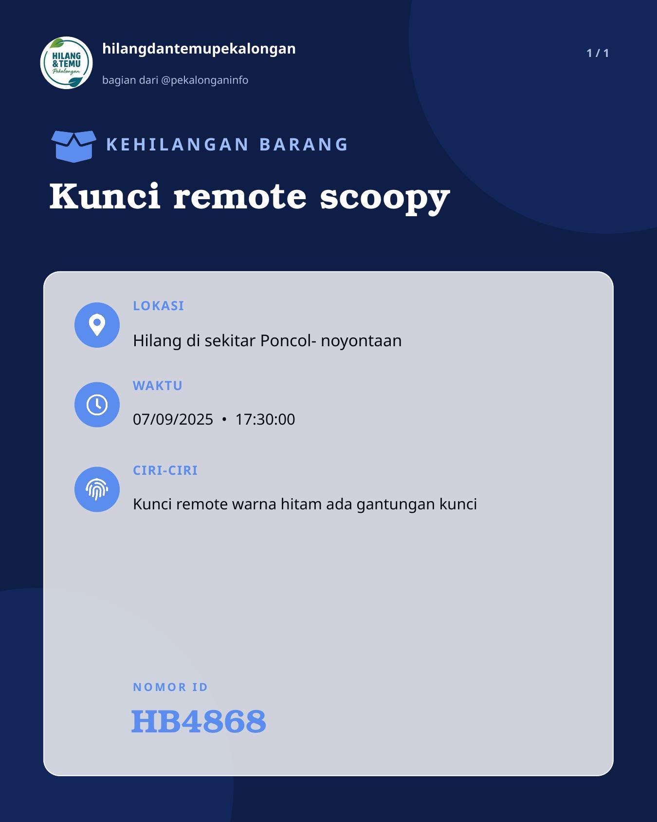 Slide laporan Kunci remote scoopy (HB4868)