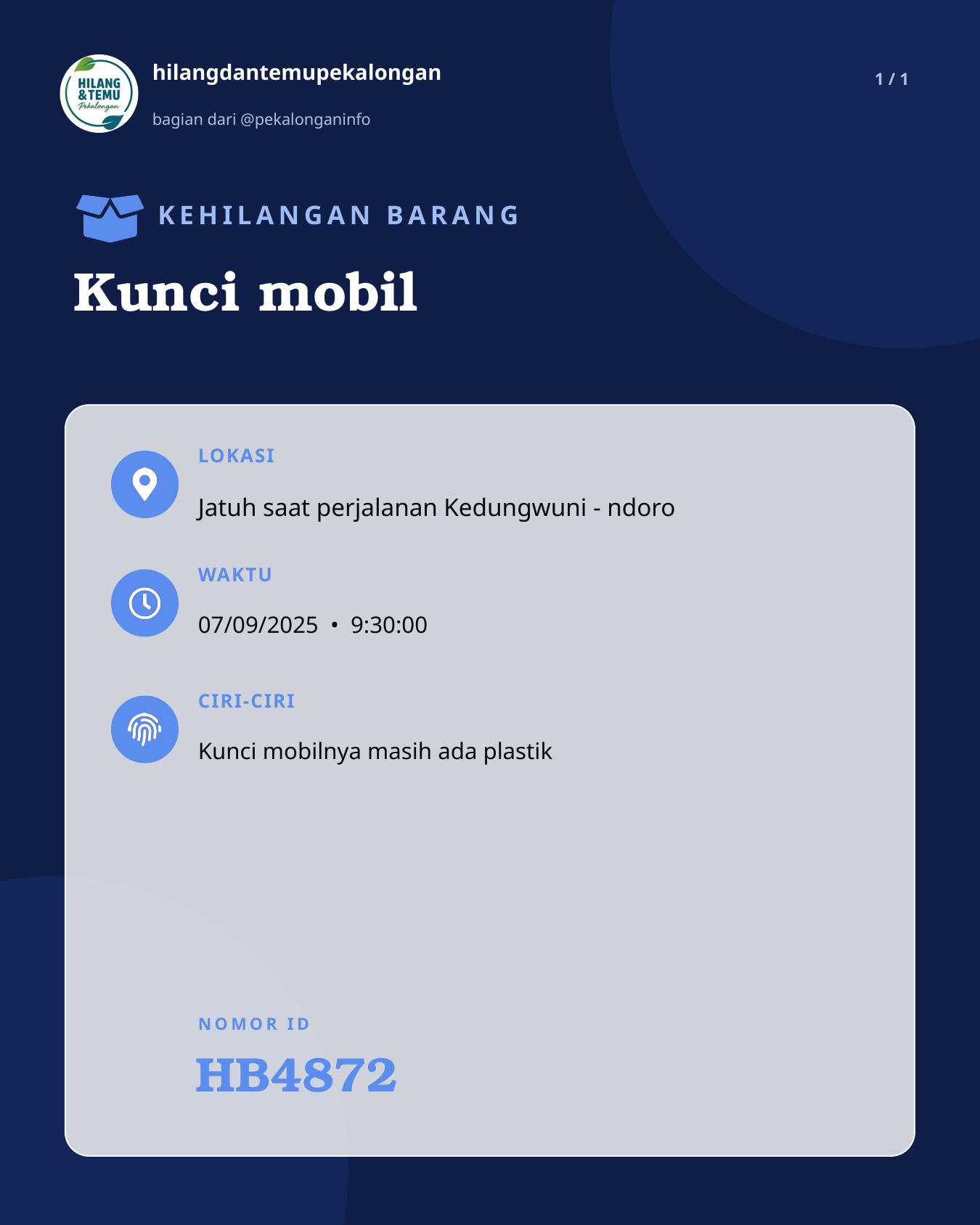 Slide laporan Kunci mobil (HB4872)