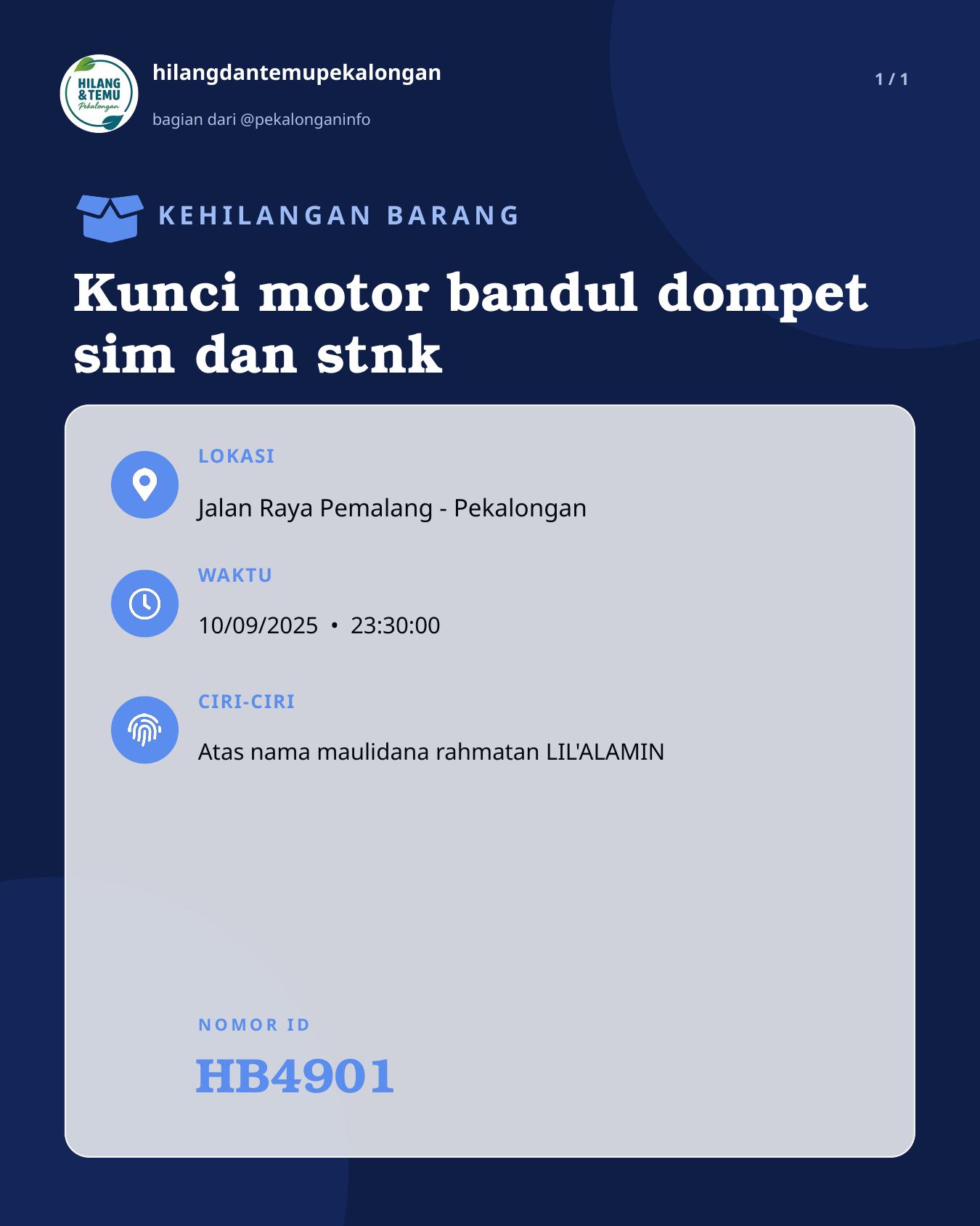 Slide laporan Kunci motor bandul dompet sim dan stnk (HB4901)