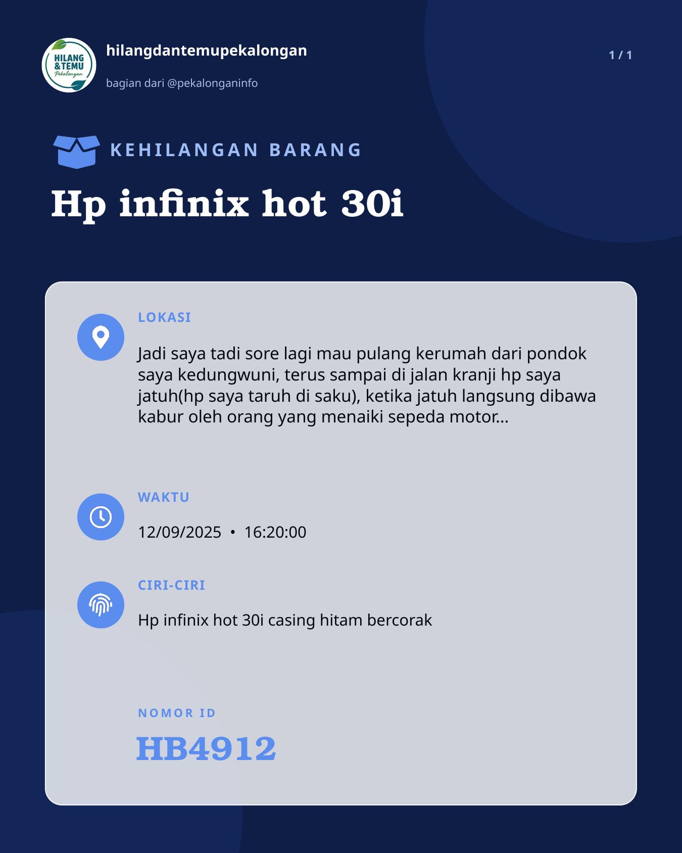 Slide laporan Hp infinix hot 30i (HB4912)