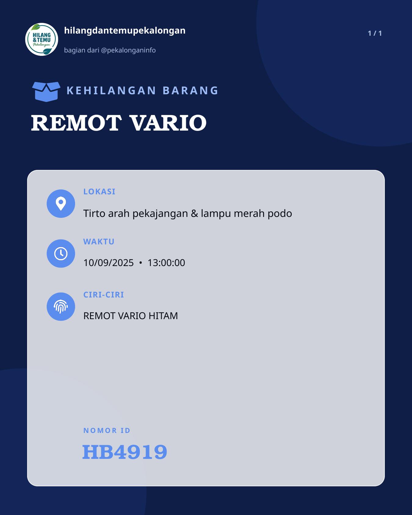 Slide laporan REMOT VARIO (HB4919)