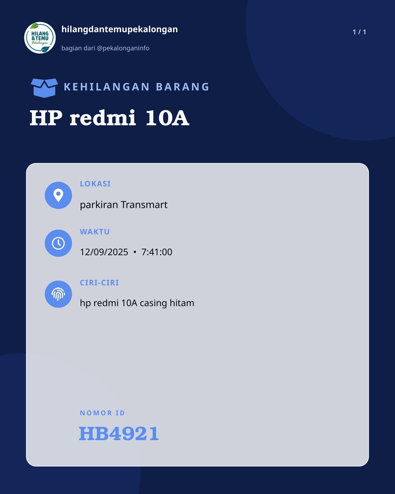 Slide laporan HP redmi 10A (HB4921)