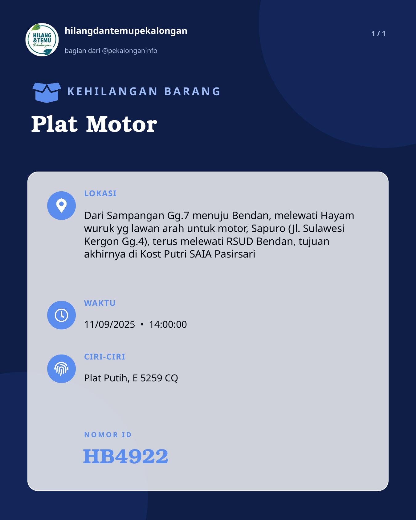 Slide laporan Plat Motor (HB4922)