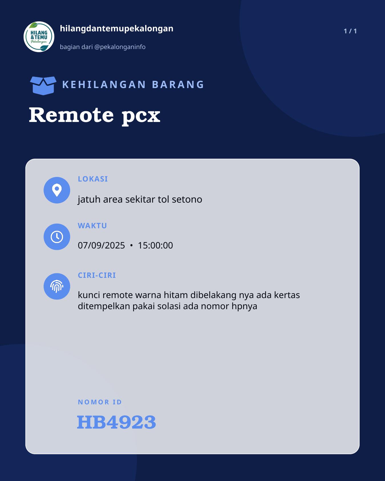 Slide laporan Remote pcx (HB4923)