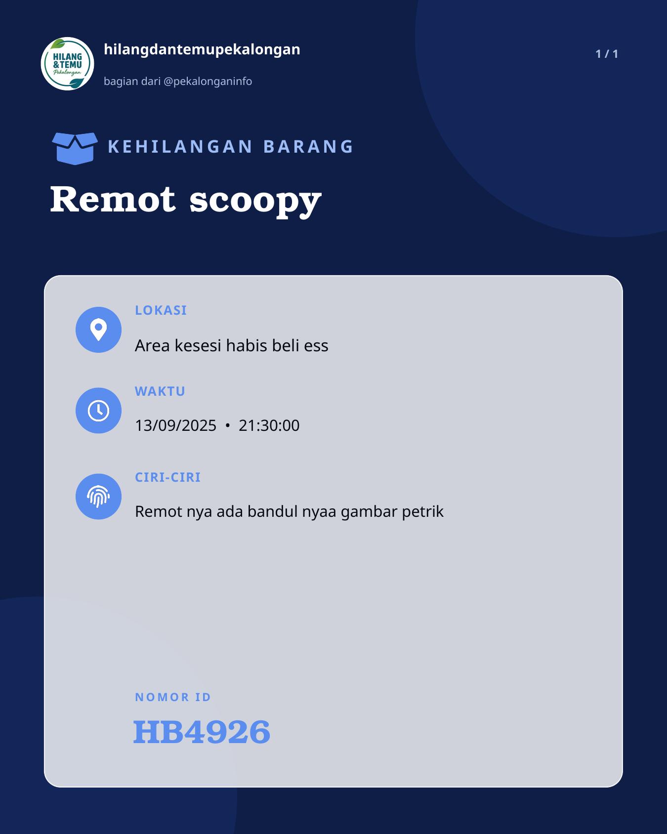 Slide laporan Remot scoopy (HB4926)