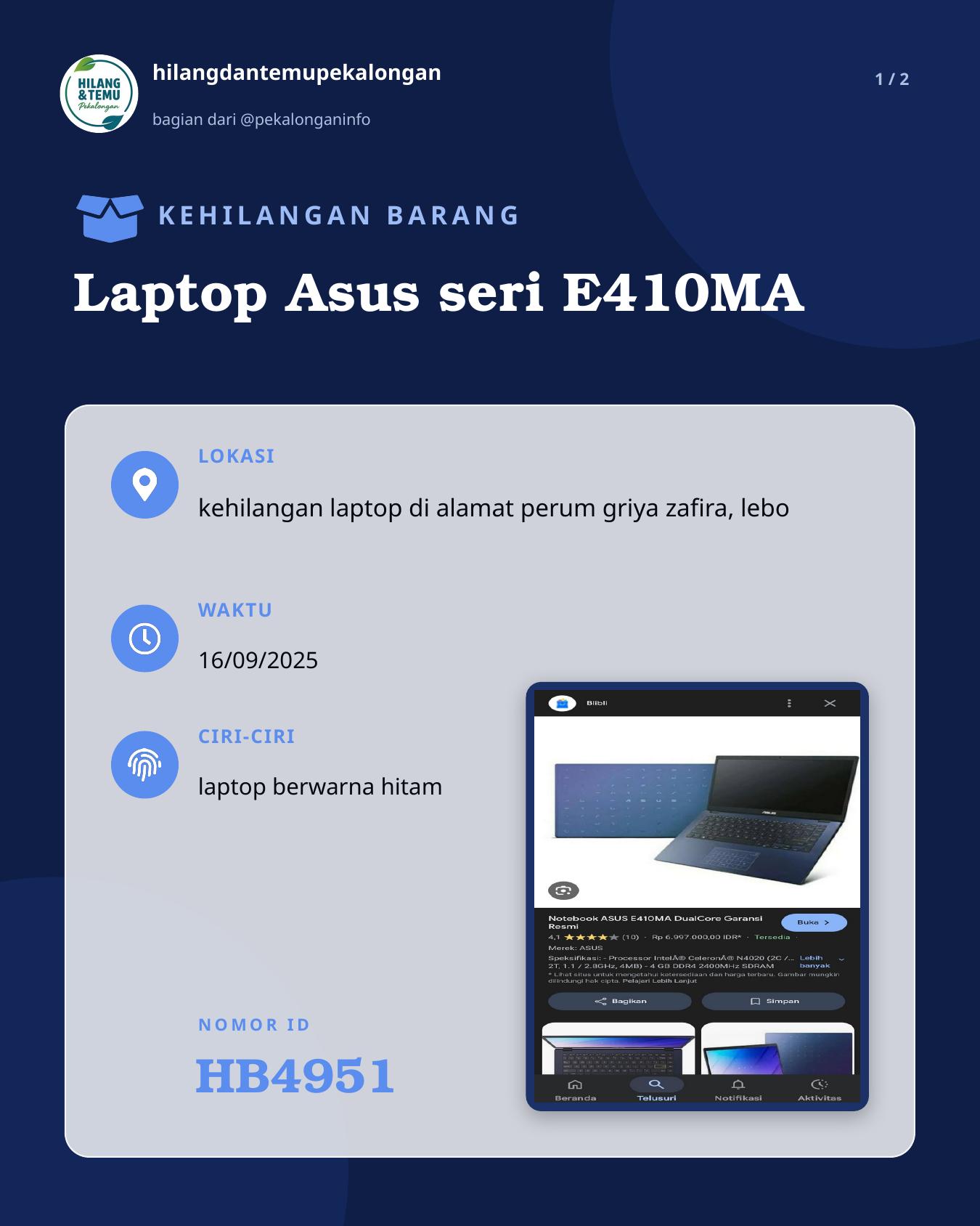 Slide 1 laporan Laptop Asus seri E410MA