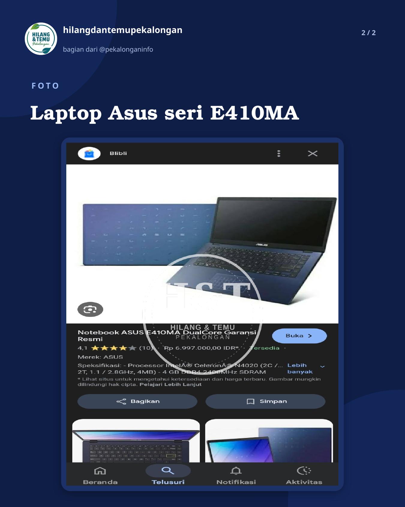 Slide 2 laporan Laptop Asus seri E410MA