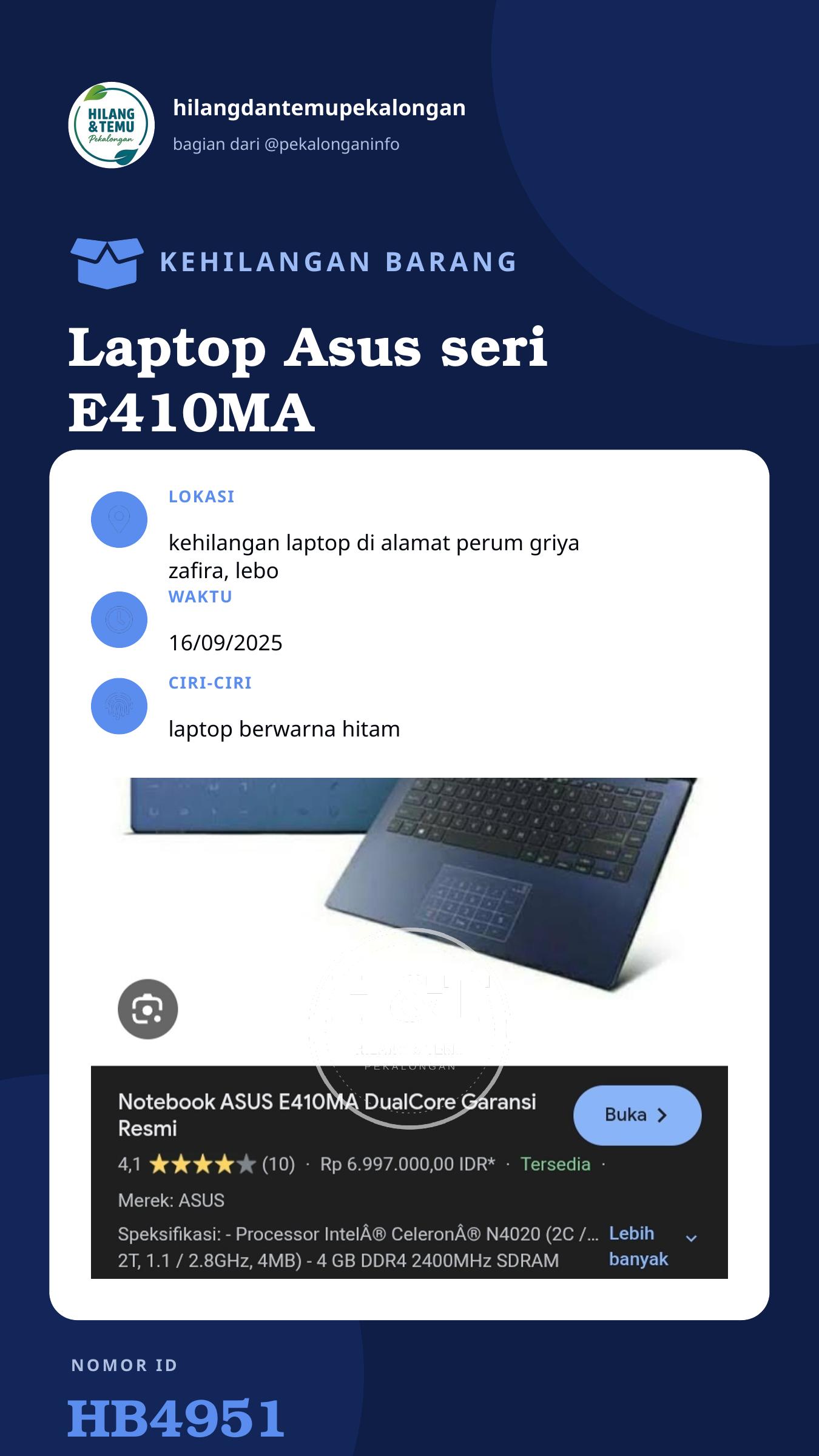 Story 9:16 laporan Laptop Asus seri E410MA