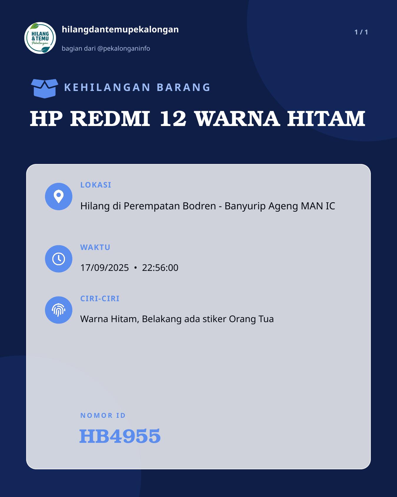 Slide laporan HP REDMI 12 WARNA HITAM (HB4955)