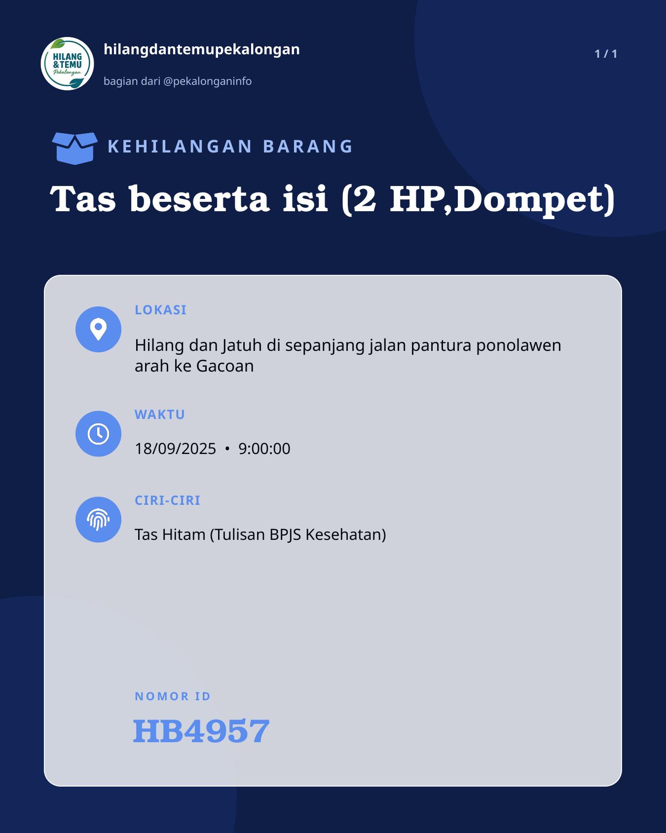 Slide laporan Tas beserta isi (2 HP,Dompet) (HB4957)