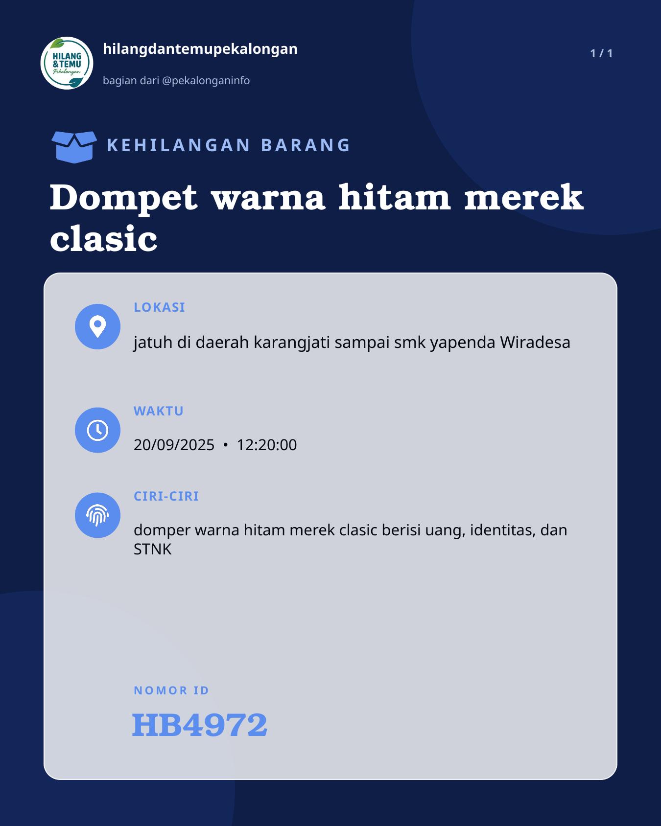 Slide laporan Dompet warna hitam merek clasic (HB4972)