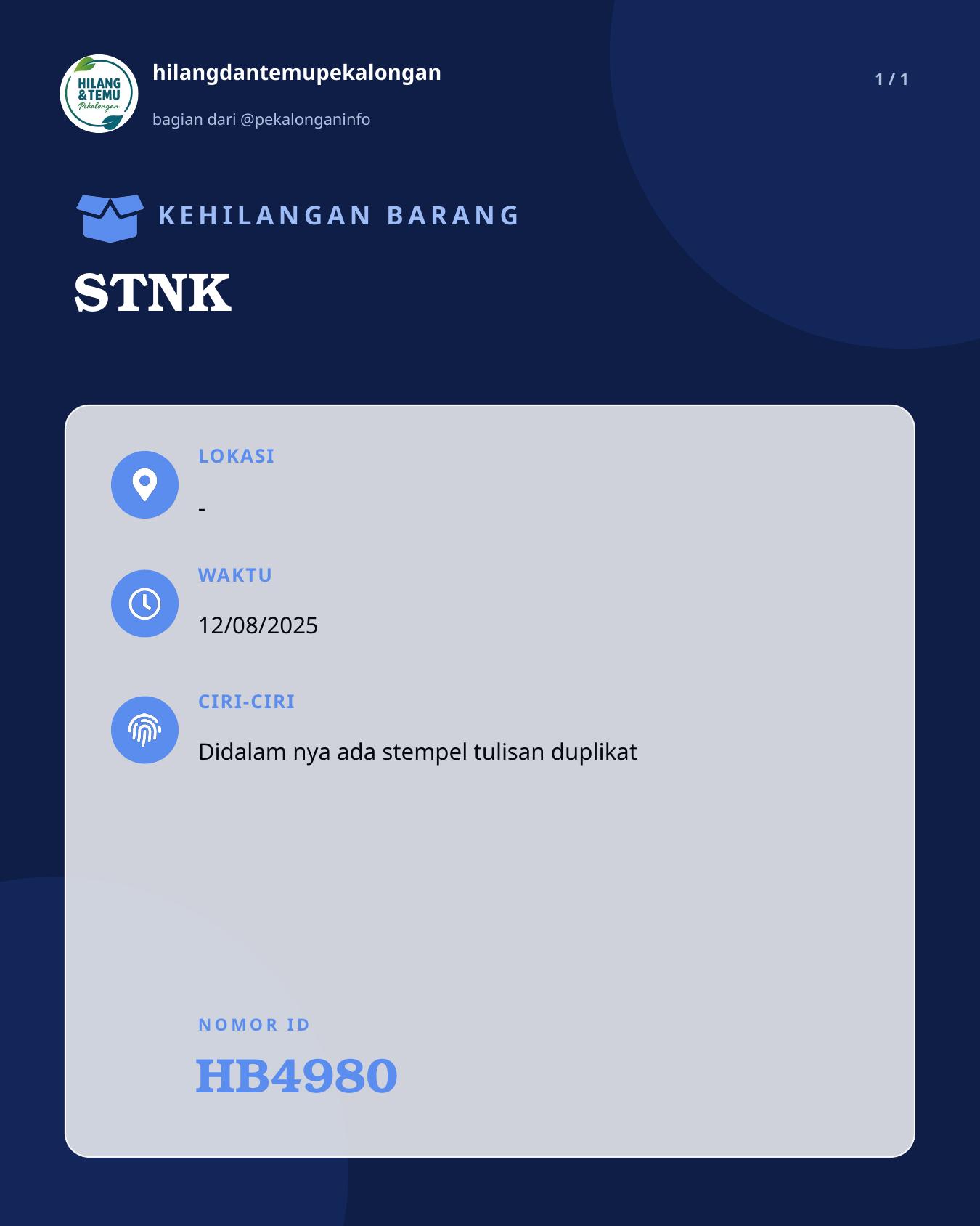 Slide laporan STNK (HB4980)