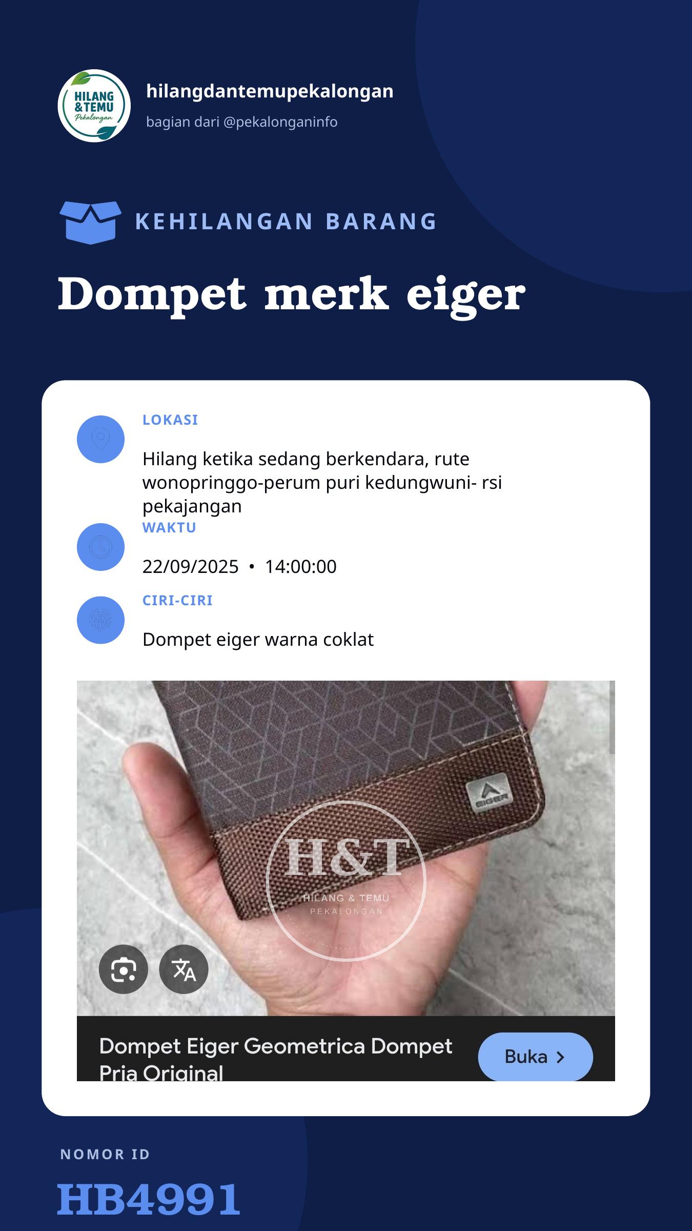 Story 9:16 laporan Dompet merk eiger