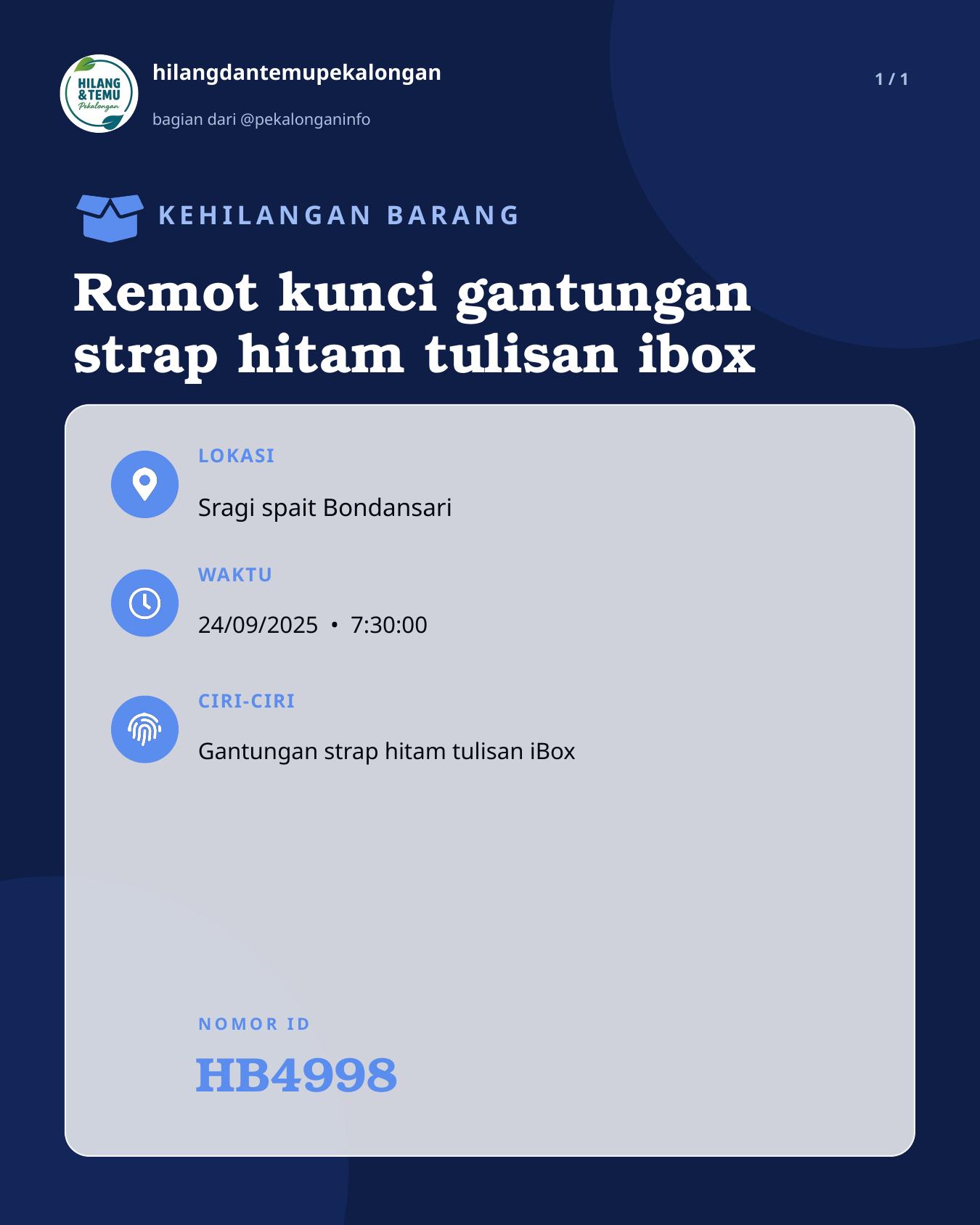 Slide laporan Remot kunci gantungan strap hitam tulisan ibox (HB4998)