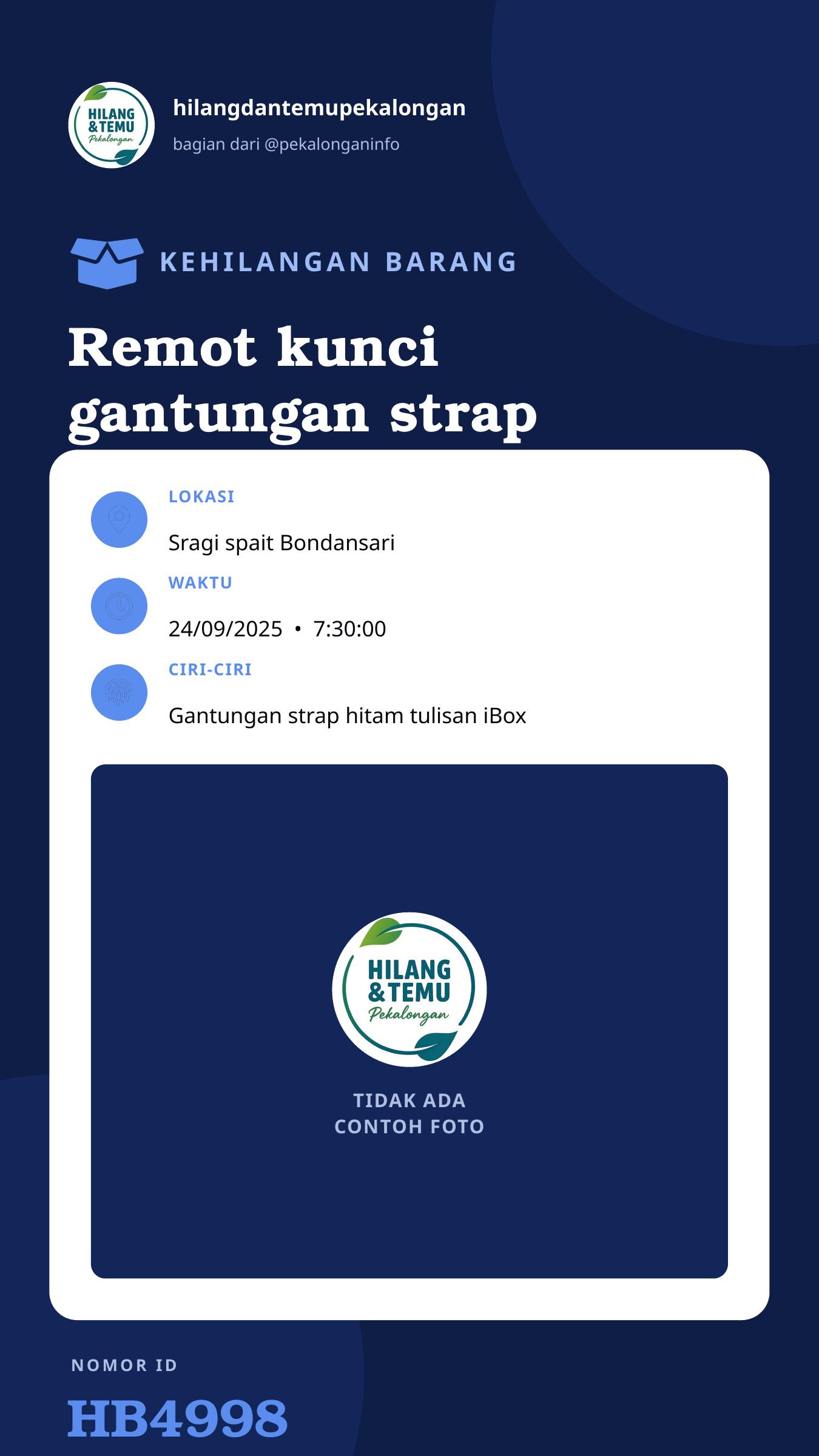 Story 9:16 laporan Remot kunci gantungan strap hitam tulisan ibox