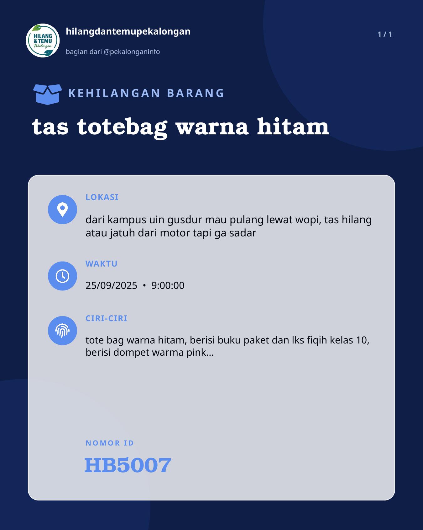 Slide laporan tas totebag warna hitam (HB5007)