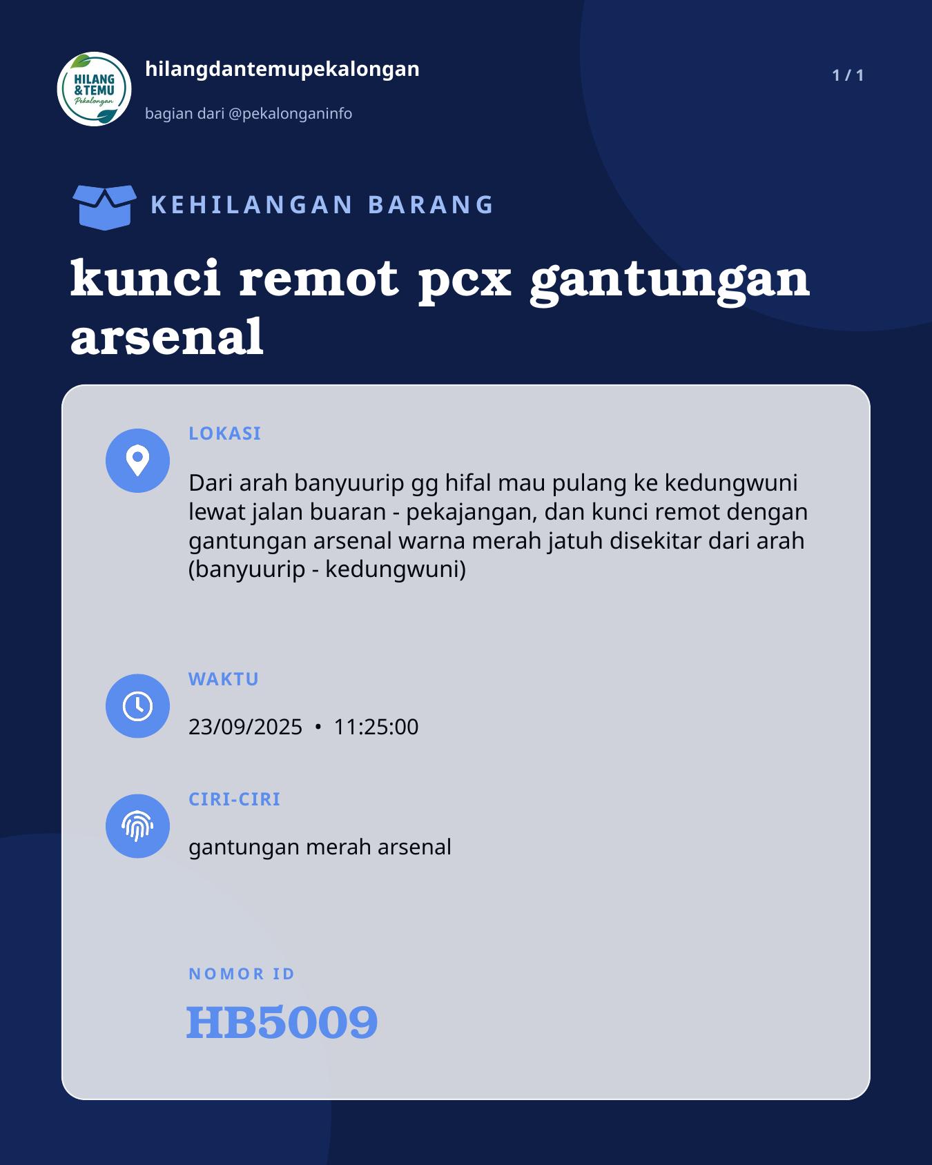 Slide laporan kunci remot pcx gantungan arsenal (HB5009)