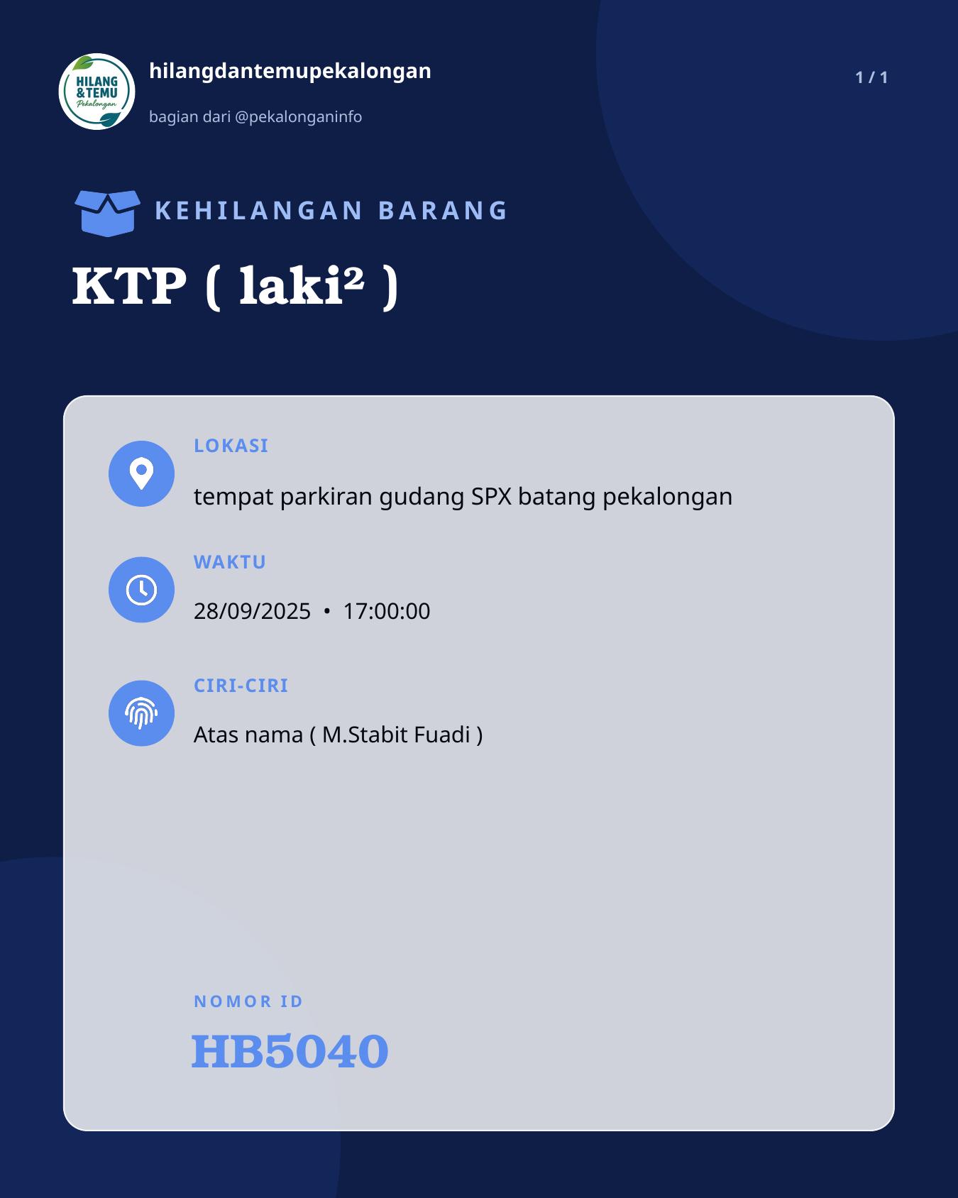 Slide laporan KTP ( laki² ) (HB5040)