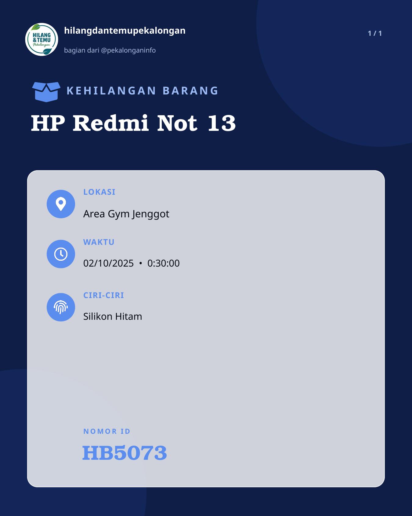 Slide laporan HP Redmi Not 13 (HB5073)