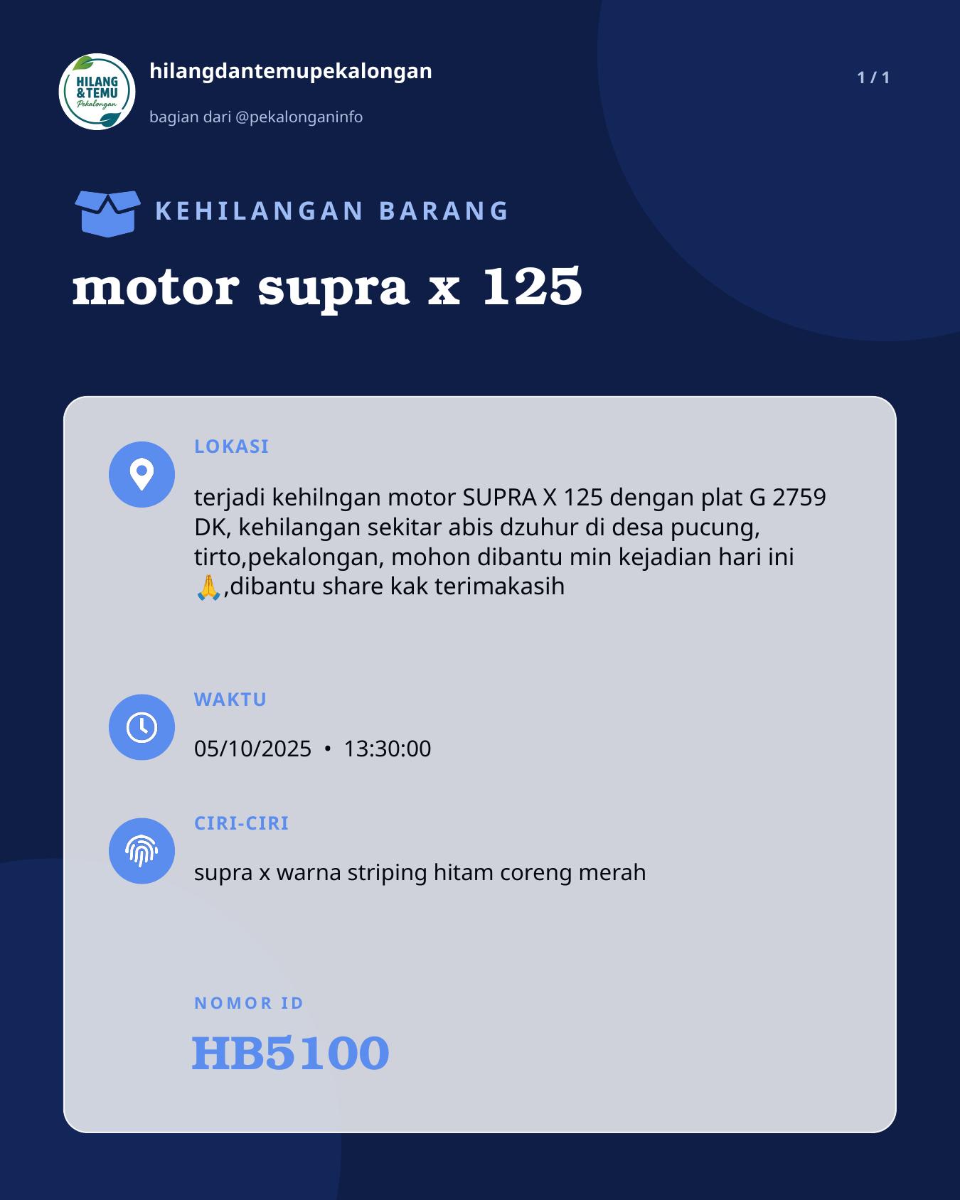 Slide laporan motor supra x 125 (HB5100)