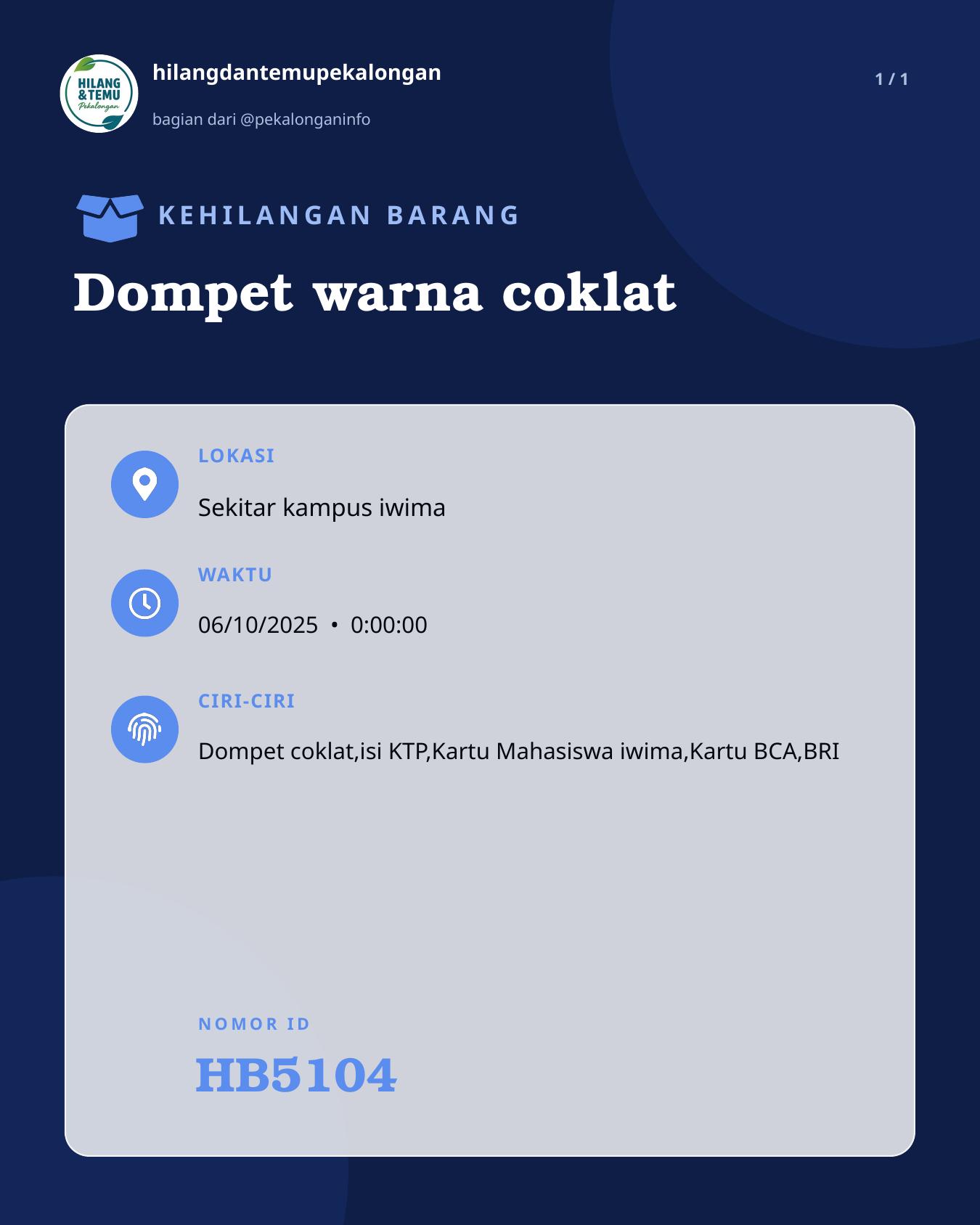 Slide laporan Dompet warna coklat (HB5104)