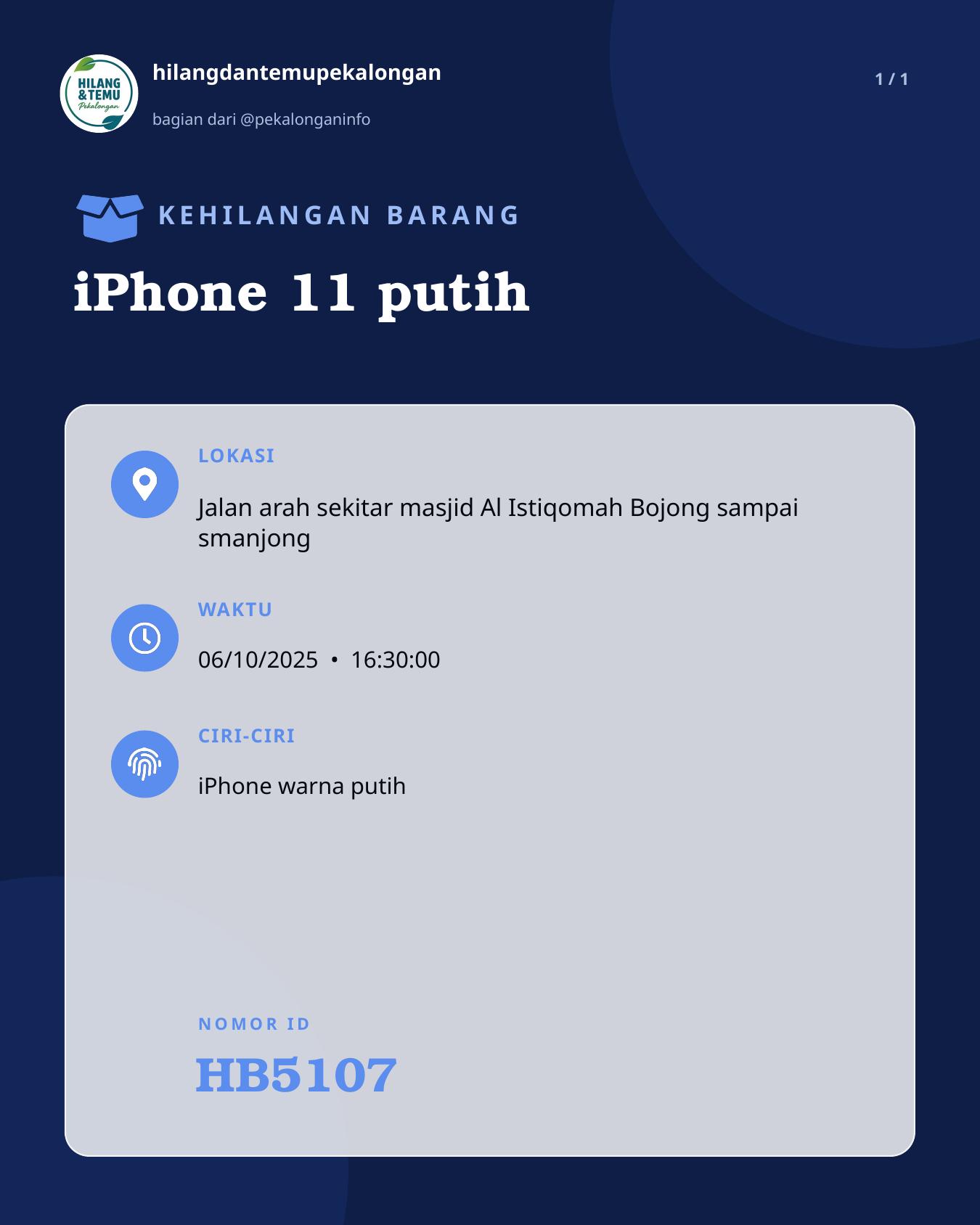 Slide laporan iPhone 11 putih (HB5107)