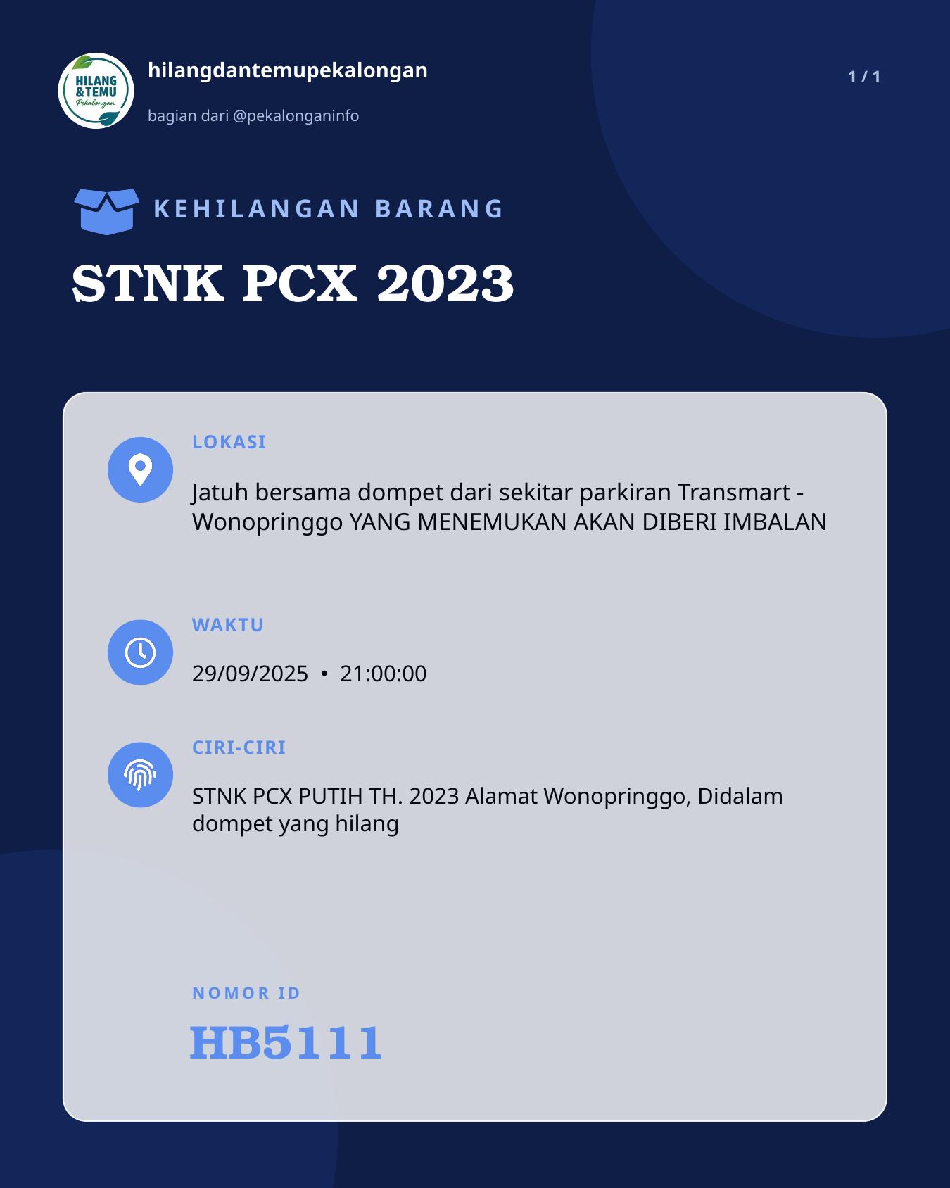Slide laporan STNK PCX 2023 (HB5111)