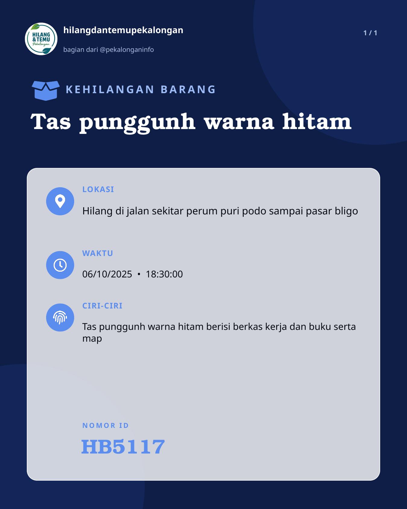 Slide laporan Tas punggunh warna hitam (HB5117)