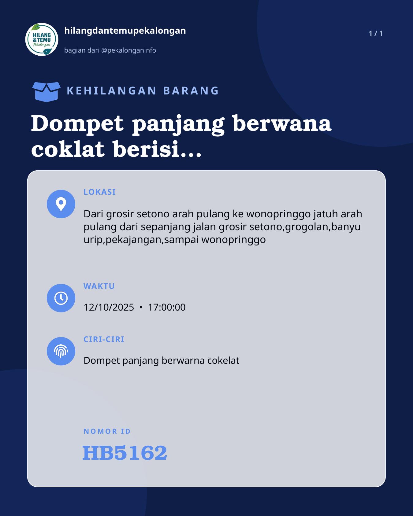 Slide laporan Dompet panjang berwana coklat berisi atm,kpt,sim,beserta surat surat penting lainnya (HB5162)