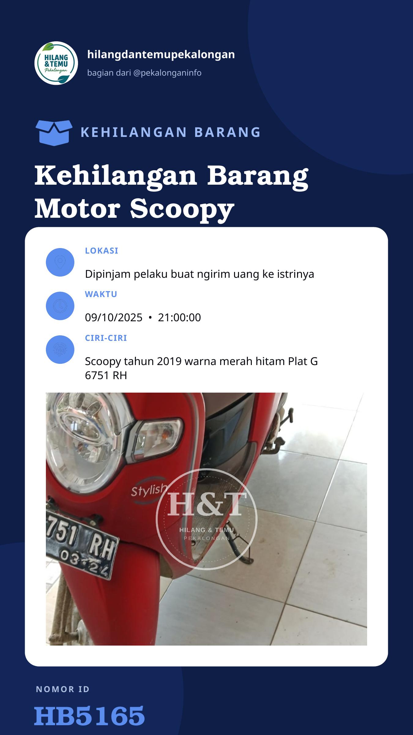 Story 9:16 laporan Kehilangan Barang Motor Scoopy merah