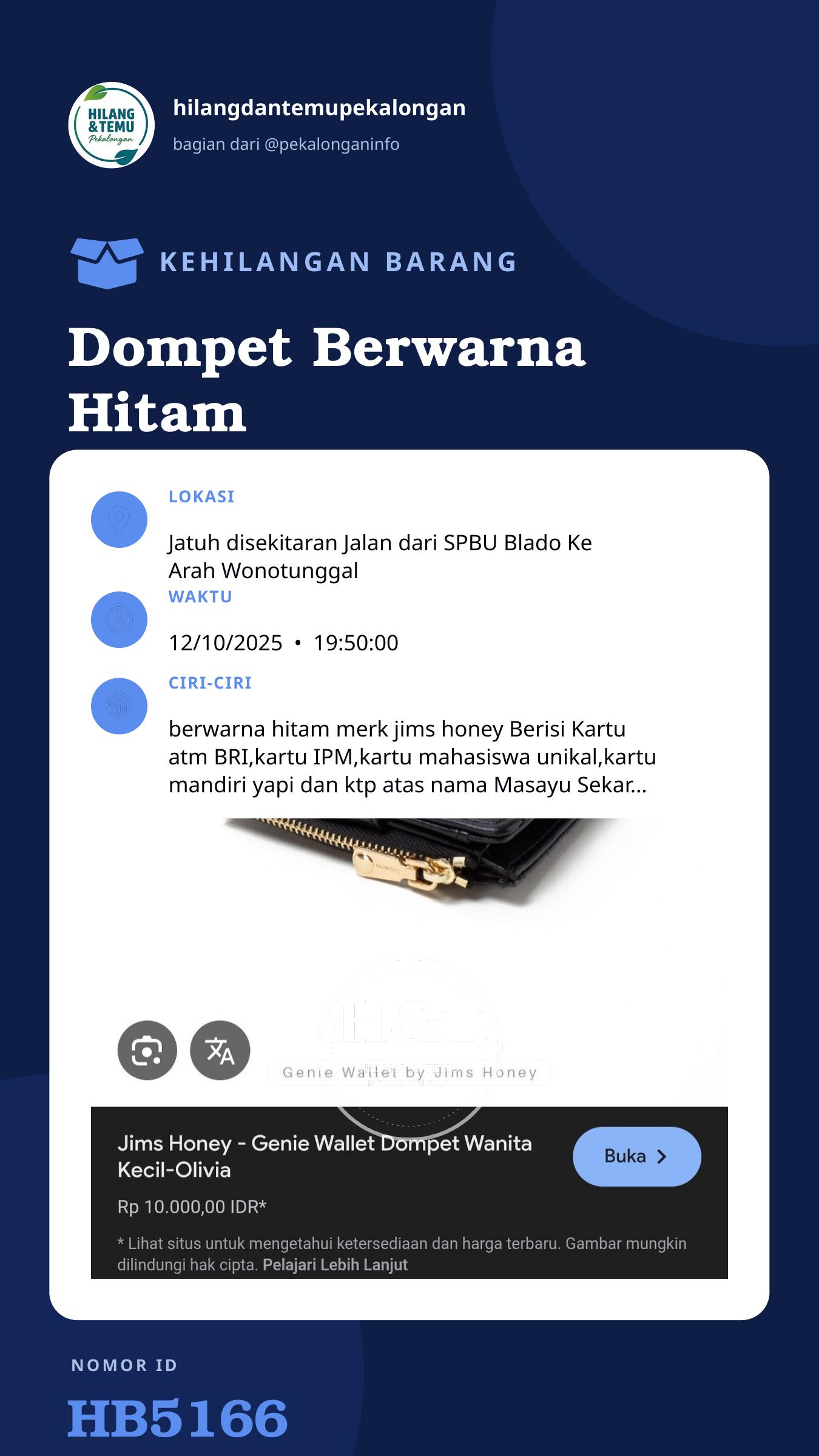 Story 9:16 laporan Dompet Berwarna Hitam