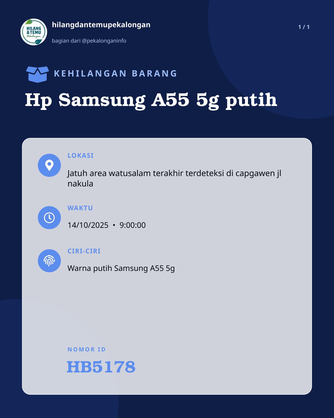 Slide laporan Hp Samsung A55 5g putih (HB5178)