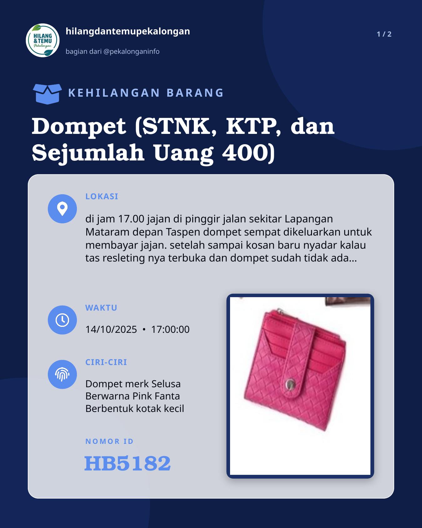 Slide 1 laporan Dompet (STNK, KTP, dan Sejumlah Uang 400)