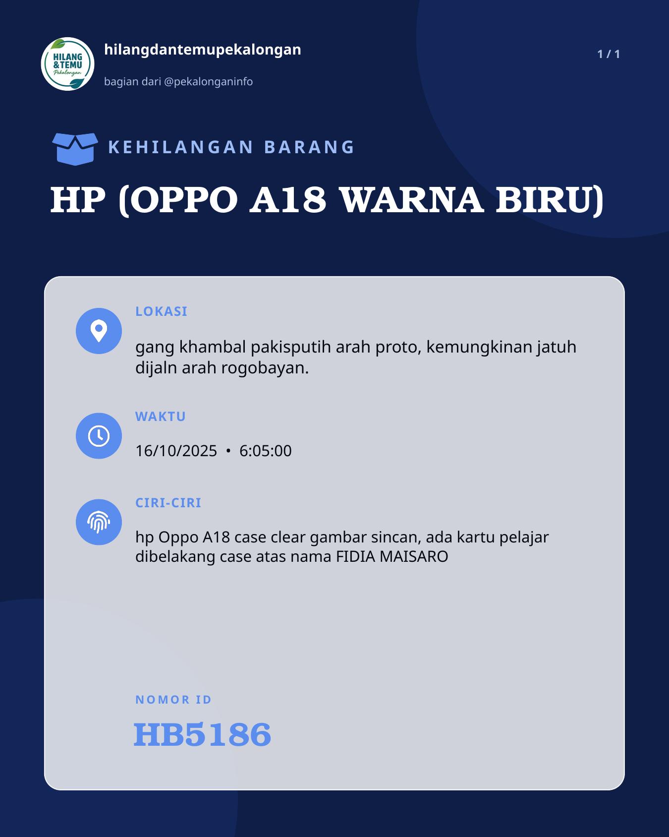 Slide laporan HP (OPPO A18 WARNA BIRU) (HB5186)