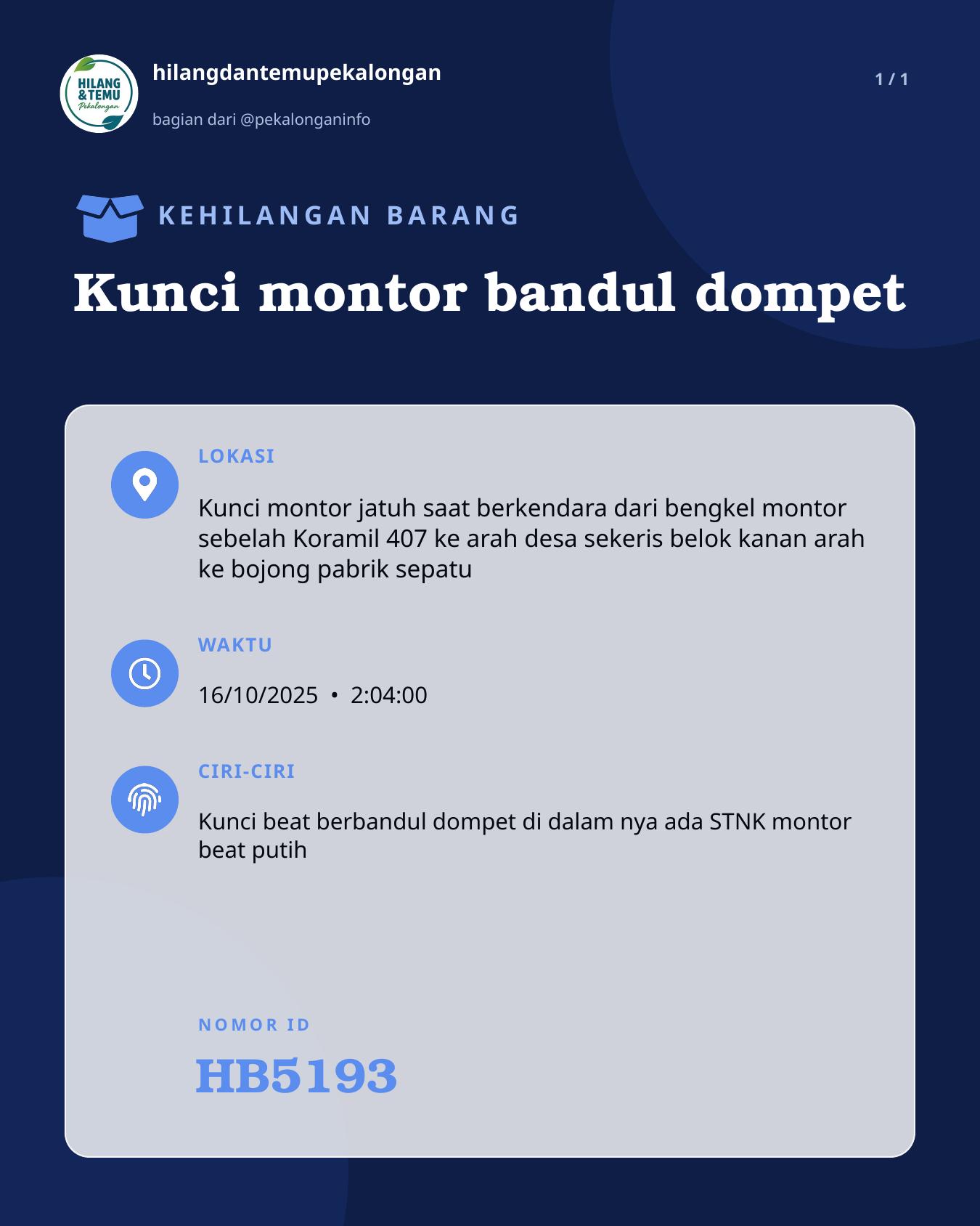 Slide laporan Kunci montor bandul dompet (HB5193)
