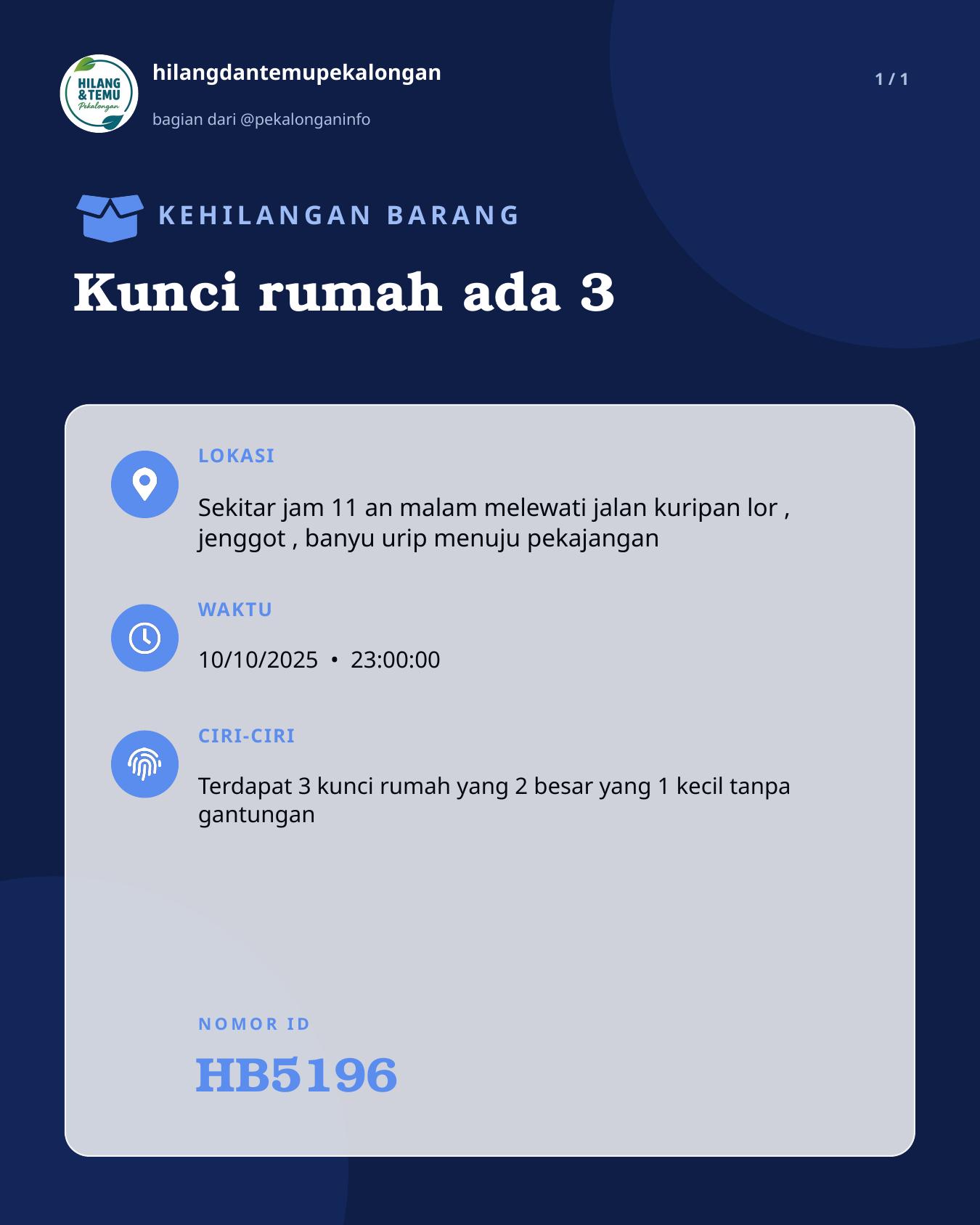 Slide laporan Kunci rumah ada 3 (HB5196)