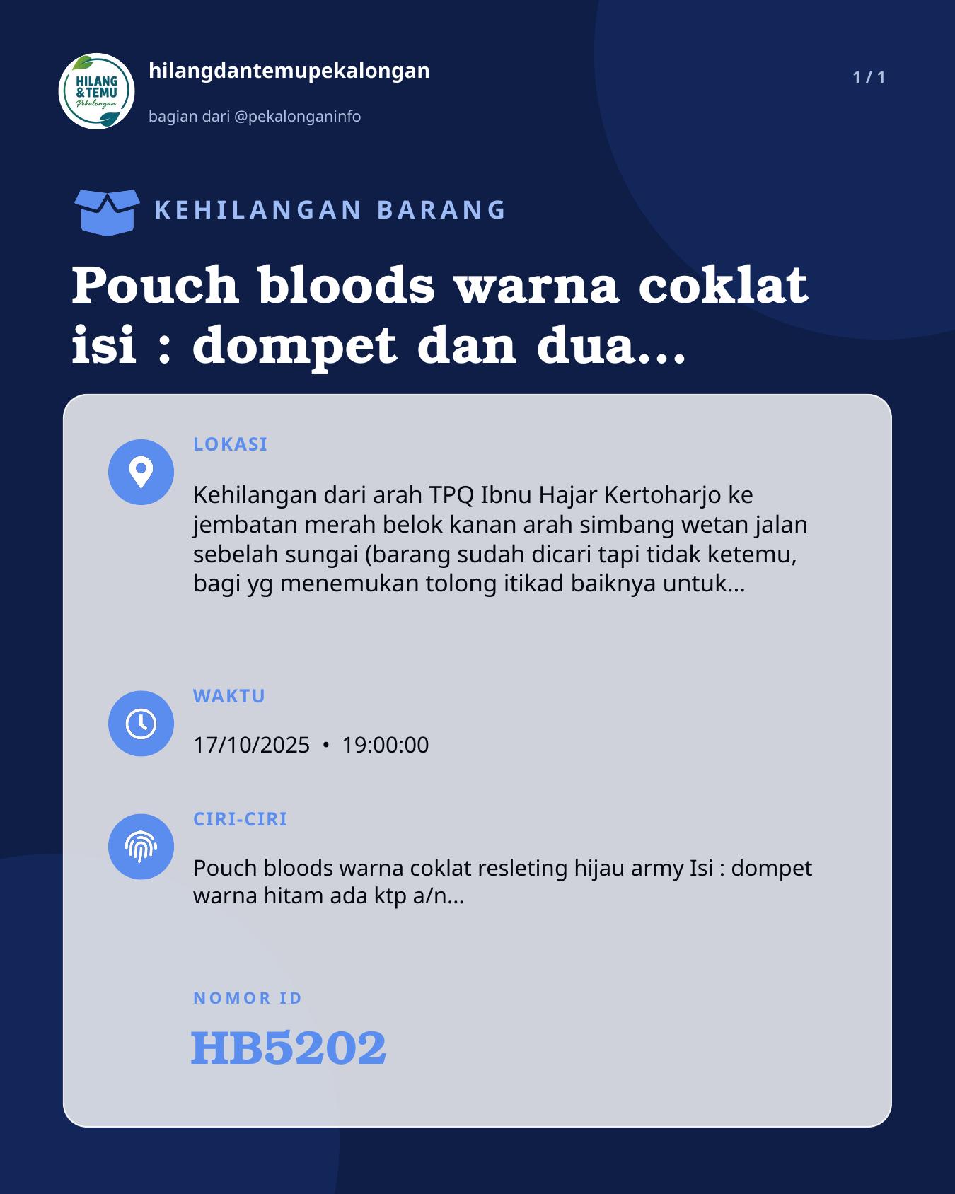Slide laporan Pouch bloods warna coklat isi : dompet dan dua hp (HB5202)