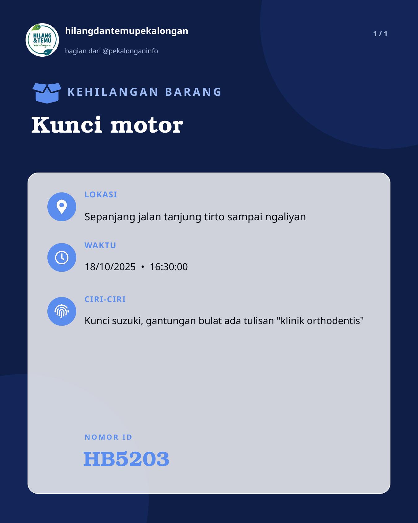Slide laporan Kunci motor (HB5203)