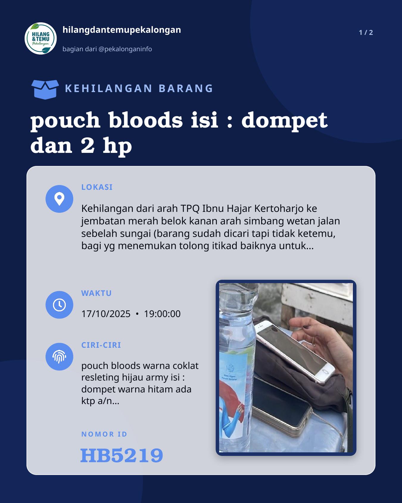 Slide 1 laporan pouch bloods isi : dompet dan 2 hp