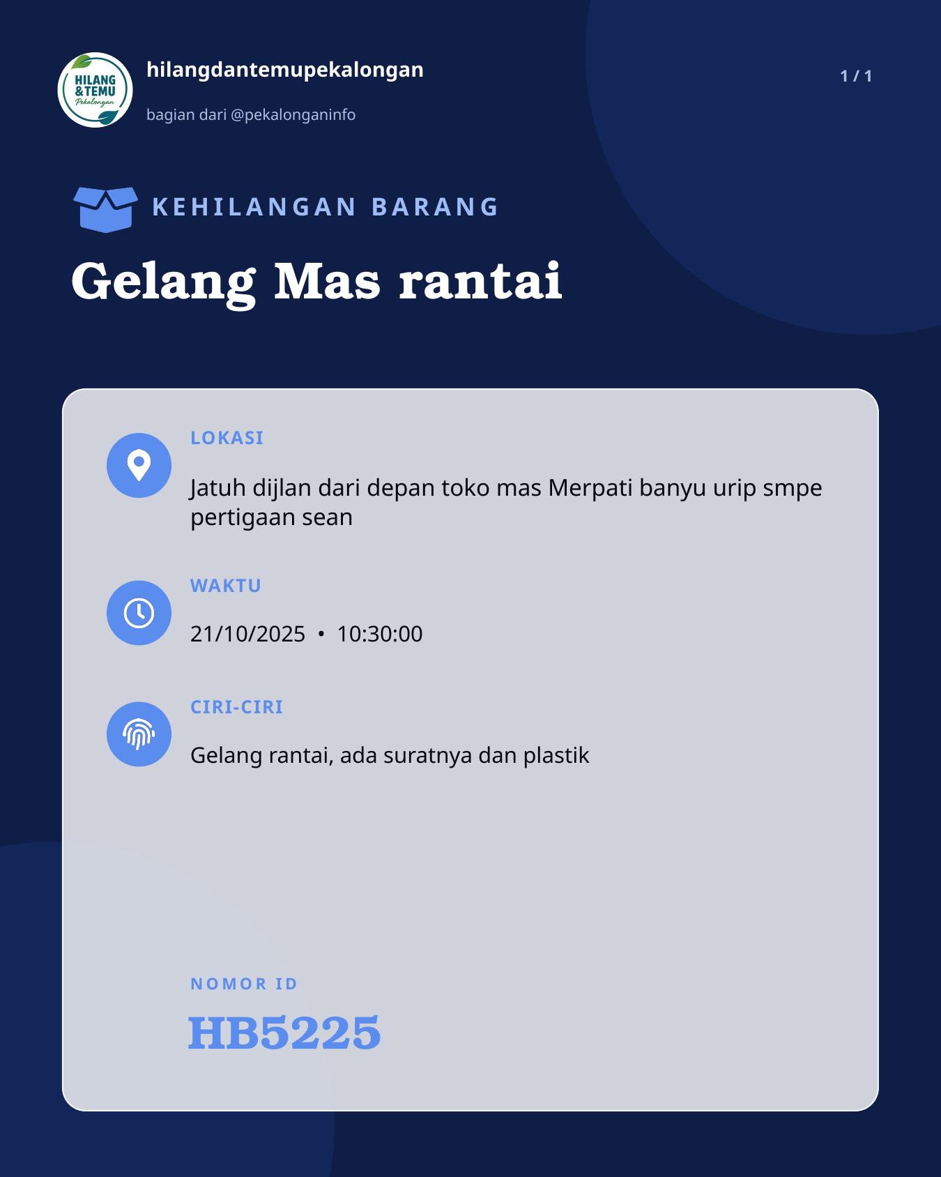 Slide laporan Gelang Mas rantai (HB5225)