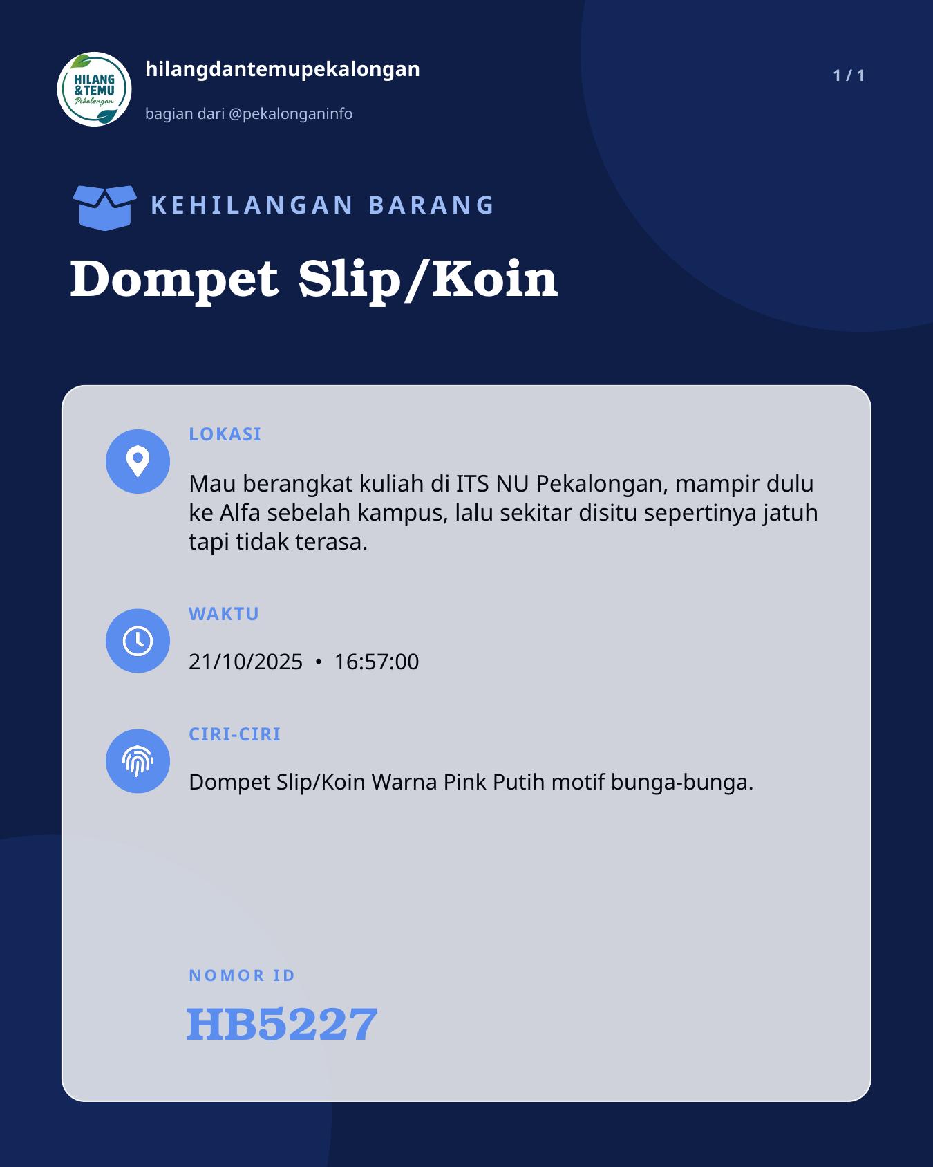 Slide laporan Dompet Slip/Koin (HB5227)
