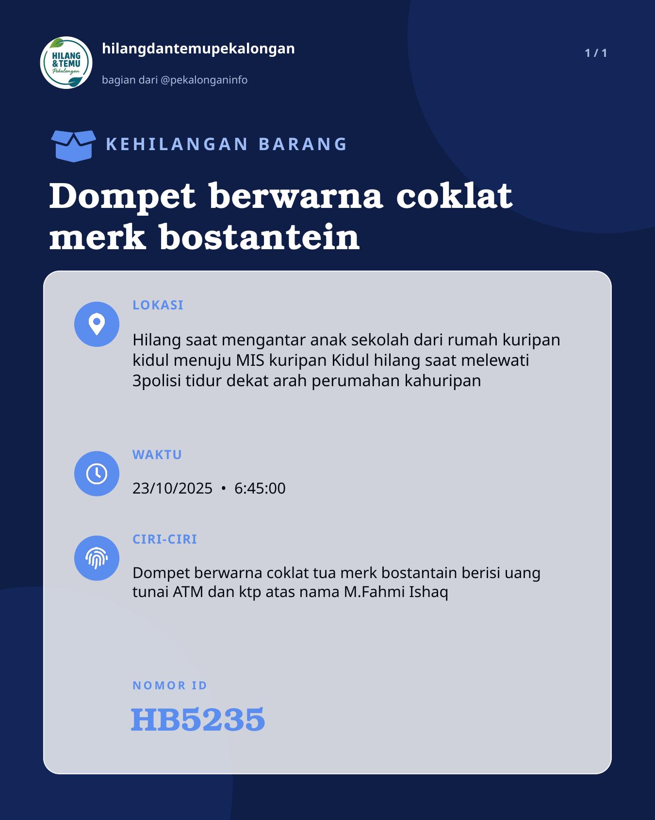 Slide laporan Dompet berwarna coklat merk bostantein (HB5235)
