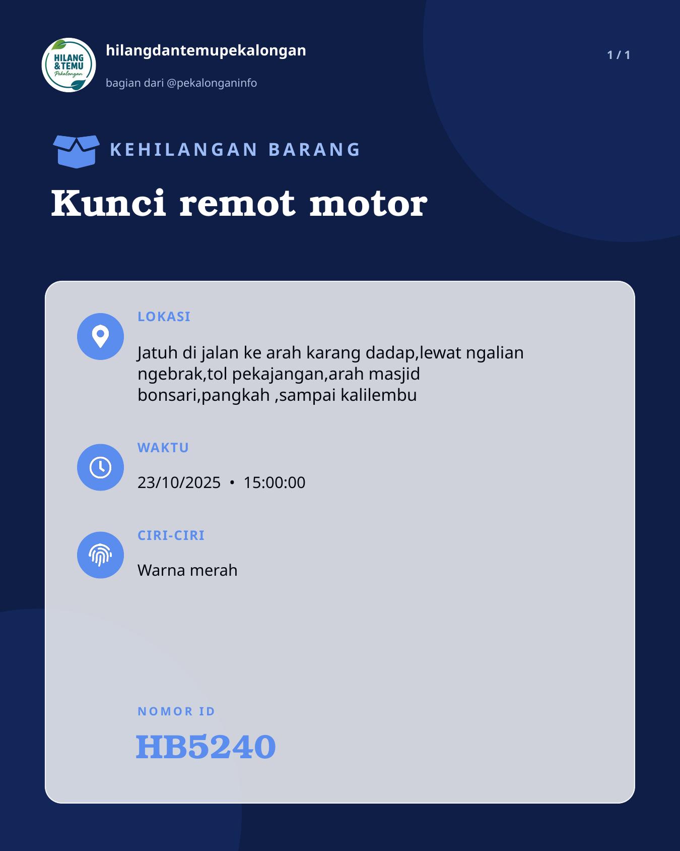 Slide laporan Kunci remot motor (HB5240)