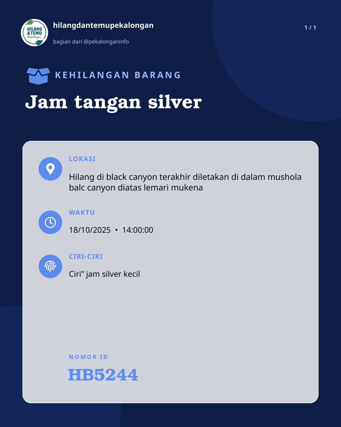 Slide laporan Jam tangan silver (HB5244)