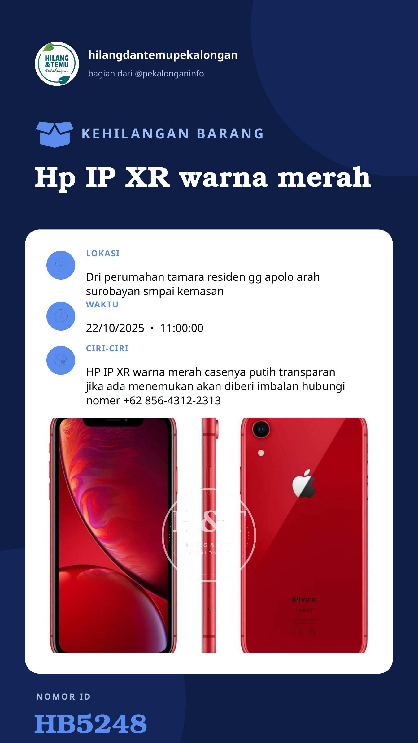 Story 9:16 laporan Hp IP XR warna merah