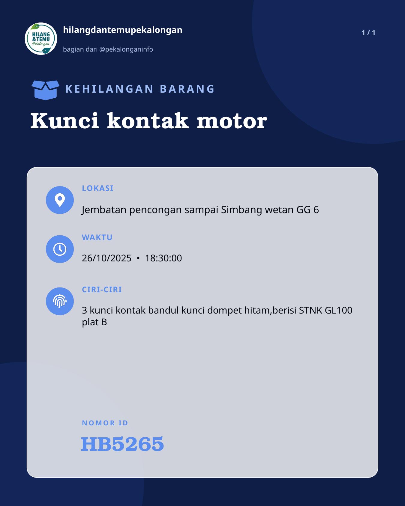 Slide laporan Kunci kontak motor (HB5265)