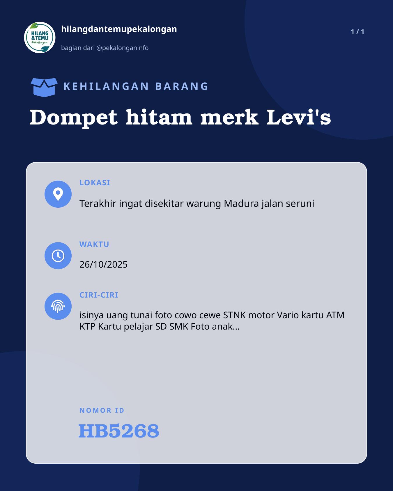 Slide laporan Dompet hitam merk Levi's (HB5268)