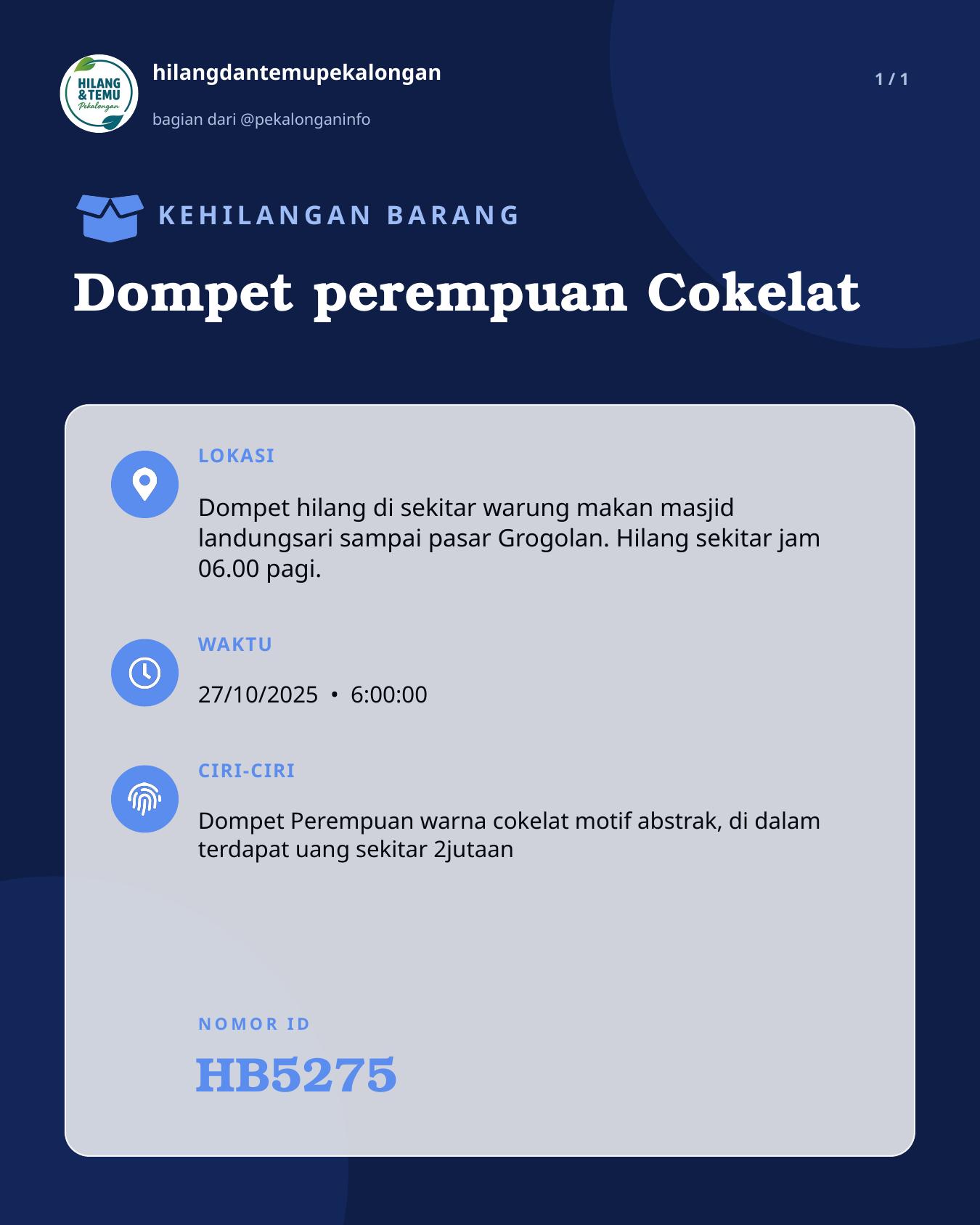 Slide laporan Dompet perempuan Cokelat (HB5275)